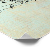 Vogels en muziekpapier  geouten mint groen poster (Hoek)