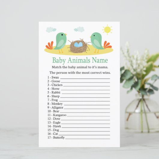 Vogels en nest Baby Animals Name Game (Staand voorkant)