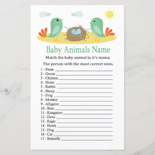 Vogels en nest Baby Animals Name Game (Voorkant)