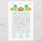 Vogels en nesten Baby shower Word Search Game (Voorkant)