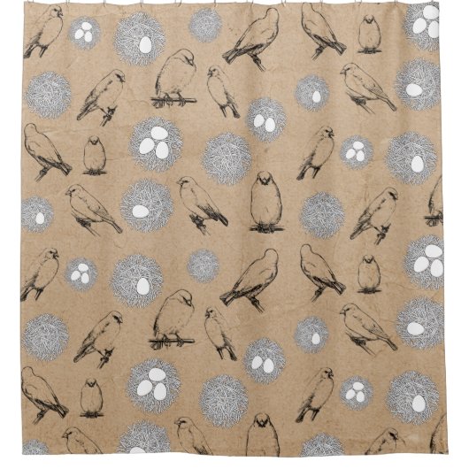  vogels en nestkraft Brown Douchegordijn (Voorkant)