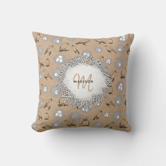 vogels en nestkraft Brown Kussen (Voorkant)