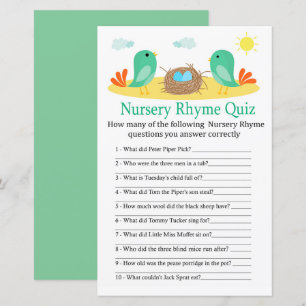 Vogels en nestnestsery Rhyme Quiz-baby shower