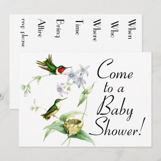 Vogels en nestvogels Uitnodiging tot Baby shower (Voorkant / Achterkant)