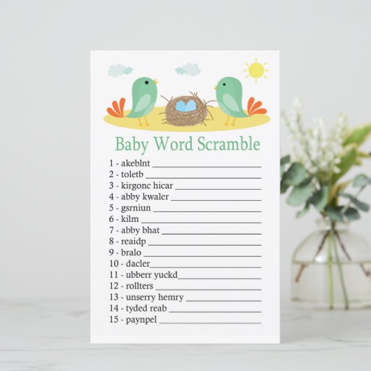 Vogels en nestwoord-scramble-spel (Staand voorkant)