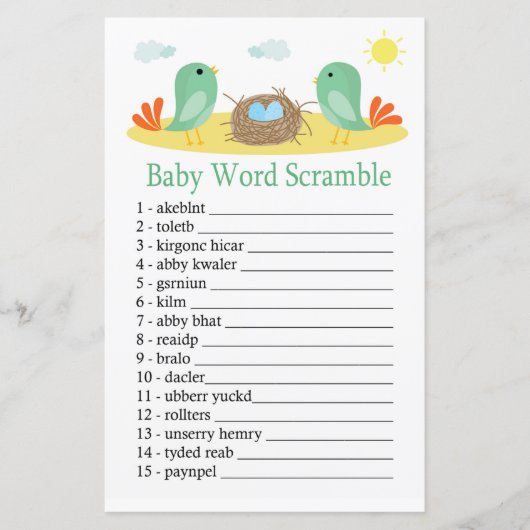 Vogels en nestwoord-scramble-spel (Voorkant)