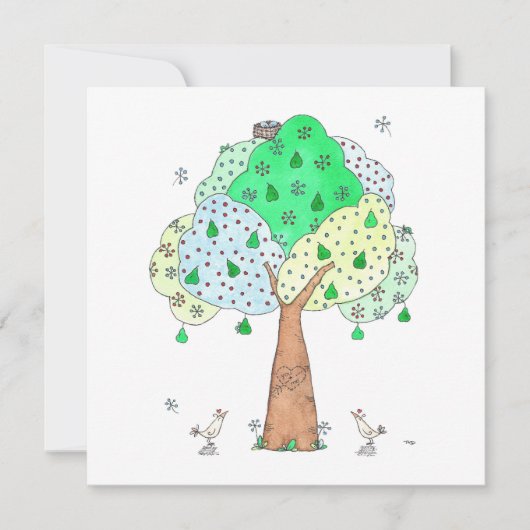 Vogels en perenbomen - Initiaal van haring Feestdagenkaart (Voorkant)