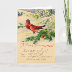 Vogels en pine Vintage-kerstkaart Feestdagen Kaart