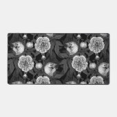 Vogels en pioenbloemen monochroom, grijs bureaumat (Voorkant)