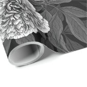 Vogels en pioenbloemen monochroom, grijs cadeaupapier (Rol Hoek)