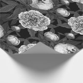 Vogels en pioenbloemen monochroom, grijs cadeaupapier (Hoek)