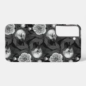Vogels en pioenbloemen monochroom, grijs samsung galaxy hoesje (Achterkant horizontaal)