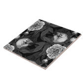 Vogels en pioenbloemen monochroom, grijs tegeltje (Zijkant)