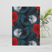 Vogels en rode pioenbloemen met blauwe bladeren (Staand voorkant)
