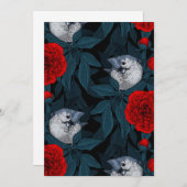 Vogels en rode pioenbloemen met blauwe bladeren (Voorkant / Achterkant)