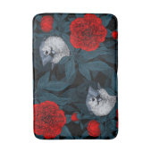 Vogels en rode pioenbloemen met blauwe bladeren badmat (Voorkant Verticaal)