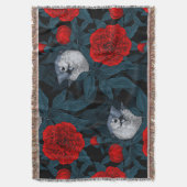 Vogels en rode pioenbloemen met blauwe bladeren deken (Voorkant Verticaal)