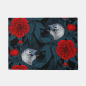 Vogels en rode pioenbloemen met blauwe bladeren deurmat (Voorkant)