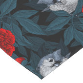 Vogels en rode pioenbloemen met blauwe bladeren korte tafelloper (Hoek)