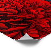 Vogels en rode pioenbloemen met blauwe bladeren poster (Hoek)