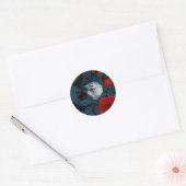 Vogels en rode pioenbloemen met blauwe bladeren ronde sticker (Envelop)