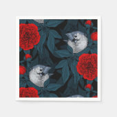Vogels en rode pioenbloemen met blauwe bladeren servet (Voorkant)