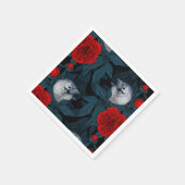Vogels en rode pioenbloemen met blauwe bladeren servet (Hoek)