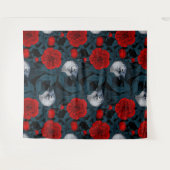 Vogels en rode pioenbloemen met blauwe bladeren wandkleed (Voorkant (horizontaal))