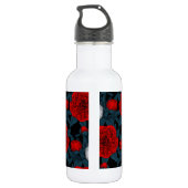 Vogels en rode pioenbloemen met blauwe bladeren waterfles (Achterkant)