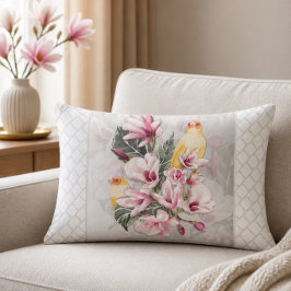 Vogels en Roze Magnolia Bloesem Kussen