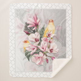 Vogels en Roze Magnolia Bloesems Sherpa Deken