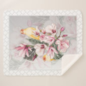 Vogels en Roze Magnolia Bloesems Sherpa Deken (Voorkant (horizontaal))