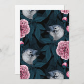 Vogels en roze pioenbloemen met bladeren (Voorkant / Achterkant)