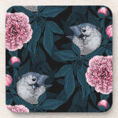 Vogels en roze pioenbloemen met bladeren bier onderzetter (Voorkant)