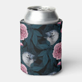 Vogels en roze pioenbloemen met bladeren blikjeskoeler (Blikje Voorkant)