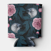 Vogels en roze pioenbloemen met bladeren blikjeskoeler (Voorkant)