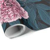 Vogels en roze pioenbloemen met bladeren cadeaupapier (Rol Hoek)