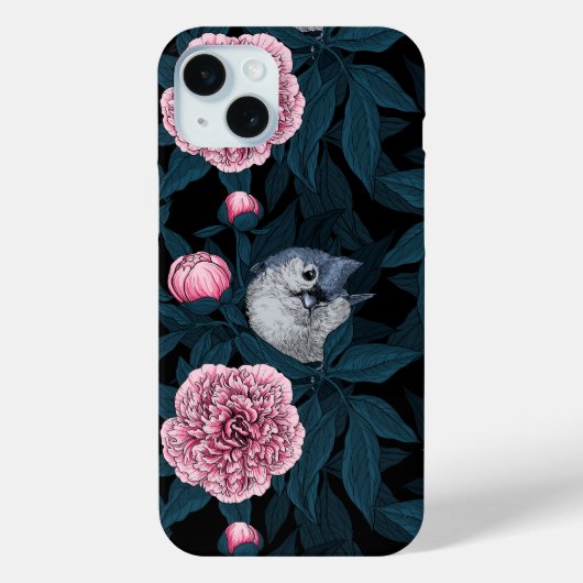 Vogels en roze pioenbloemen met bladeren Case-Mate iPhone case (Achterkant)