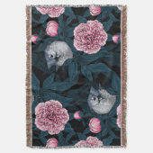 Vogels en roze pioenbloemen met bladeren deken (Voorkant Verticaal)