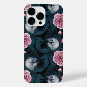 Vogels en roze pioenbloemen met bladeren iPhone 14 pro max hoesje