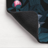 Vogels en roze pioenbloemen met bladeren muismat (Hoek)