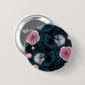 Vogels en roze pioenbloemen met bladeren ronde button 5,7 cm (Voorkant /achterkant)
