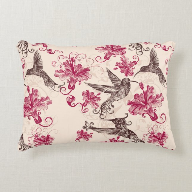 Vogels en Rozen gekleurde bloemen Accent Kussen (Voorkant)