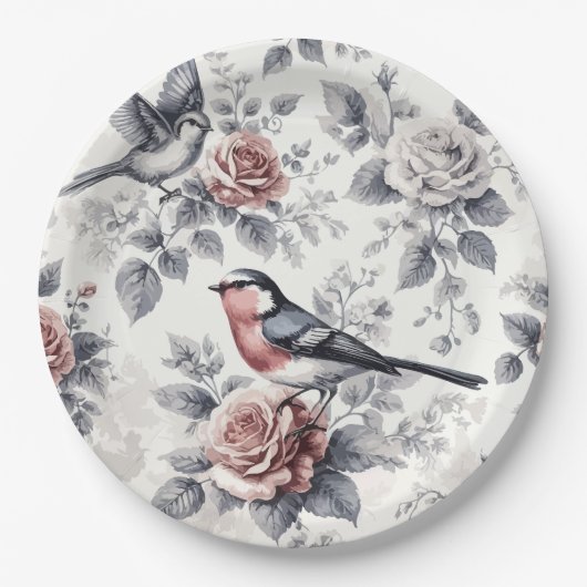Vogels en Rozen Papieren Bordje (Voorkant)