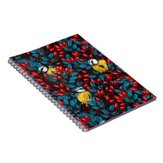 Vogels en rozen van honden, blauw en rood notitieb notitieboek (Rechterzijde)