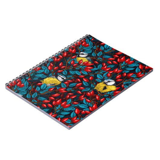 Vogels en rozen van honden, blauw en rood notitieb notitieboek (Linkerzijde)