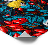 Vogels en rozen van honden, blauw en rood poster (Hoek)