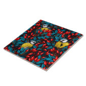 Vogels en rozen van honden, blauw en rood tegeltje (Zijkant)