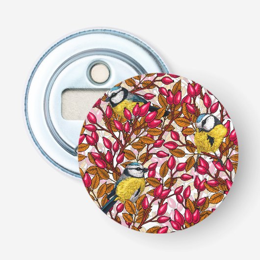 Vogels en rozen van honden button flesopener (Voorkant)