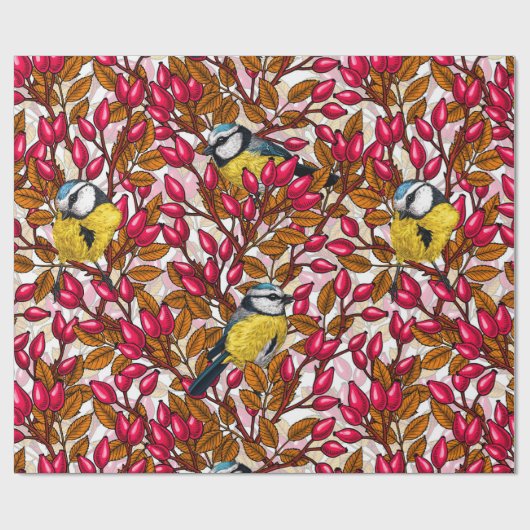 Vogels en rozen van honden cadeaupapier (Vlak)